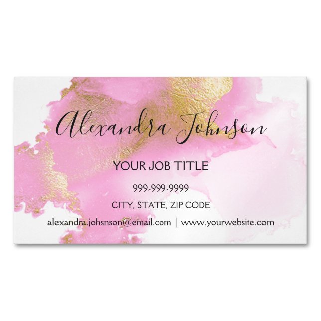 Blush Pink and Gold Foil Wash Girly Business Card Magnet (Front)