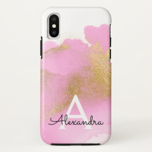 Blush Pink and Gold Foil Wash Girly iPhone XS Case
