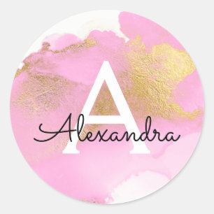 Blush Pink and Gold Foil Wash Girly Classic Round Sticker
