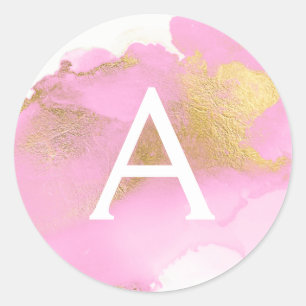 Blush Pink and Gold Foil Wash Girly Classic Round Sticker