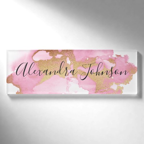 Blush Pink and Gold Foil Wash Girly Name Tag