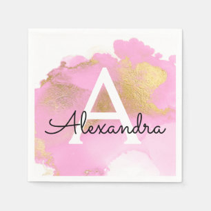 Blush Pink and Gold Foil Wash Girly Napkins