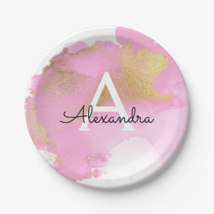Blush Pink and Gold Foil Wash Girly Paper Plates