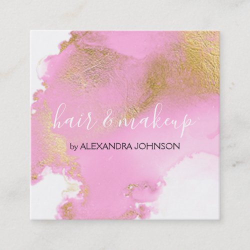 Blush Pink and Gold Foil Wash Girly Square Business Card