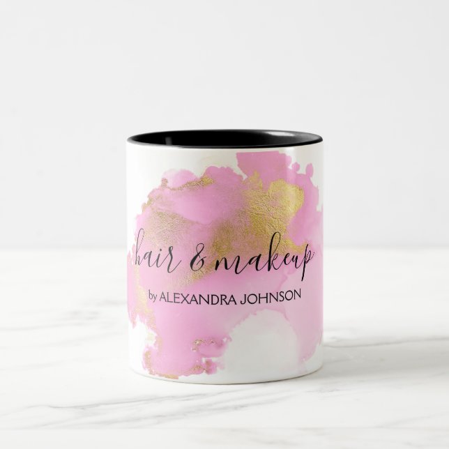 Blush Pink and Gold Foil Wash Girly Two-Tone Coffee Mug (Center)