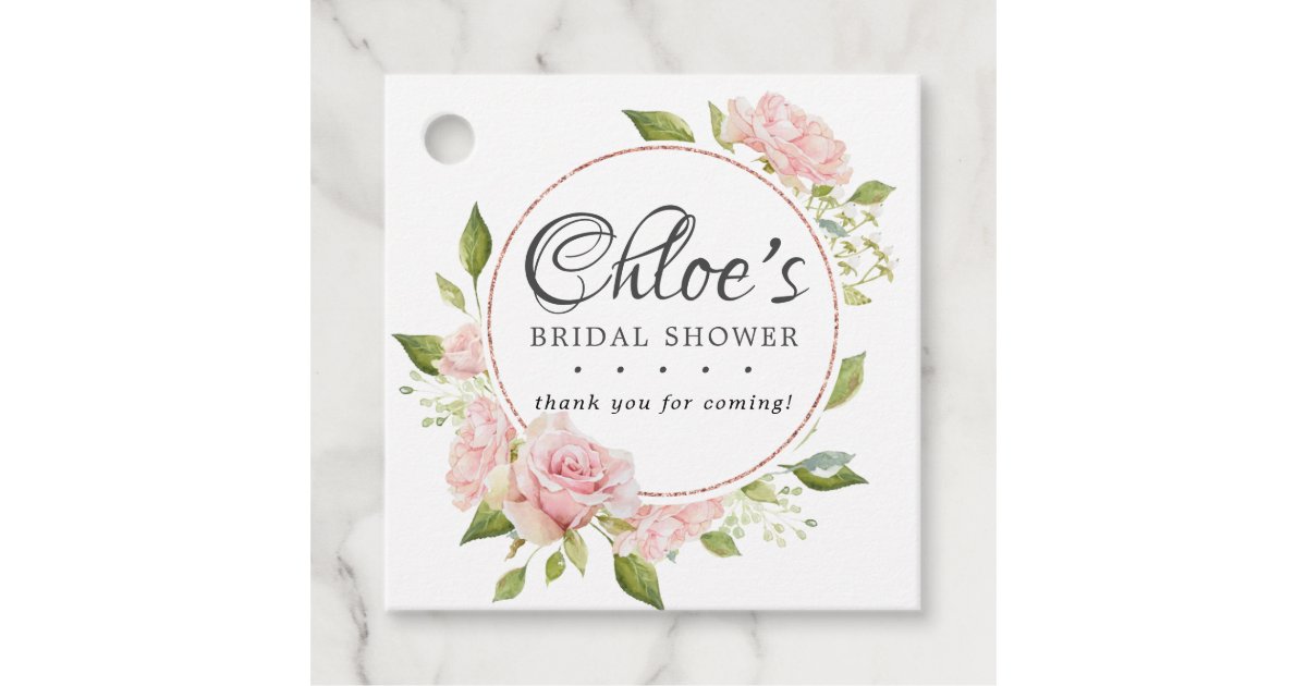 Blush Pink and Gold Frame Thank You Bridal Shower Favor Tags | Zazzle