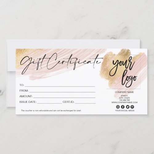 blush pink and gold gift card add logo