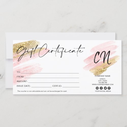 blush pink and gold gift card monogram