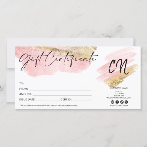 blush pink and gold gift card monogram