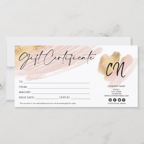 blush pink and gold gift card monogram