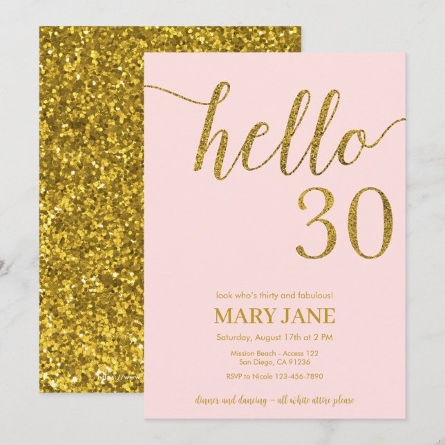 Blush Pink and Gold Glitter 30th Birthday Invitation (Front/Back)