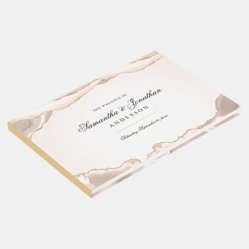 Blush Pink and Gold Glitter Agate Script Wedding Guest Book - This wedding guestbook offers a modern luxurious design featuring a blush pink and gold glitter agate border. Personalize this stylish guestbook with the names and wedding date of the couple.
