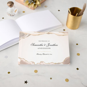 Blush Pink and Gold Glitter Agate Script Wedding Guest Book