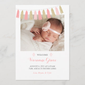 Blush Pink and Gold Glitter Birth Announcements