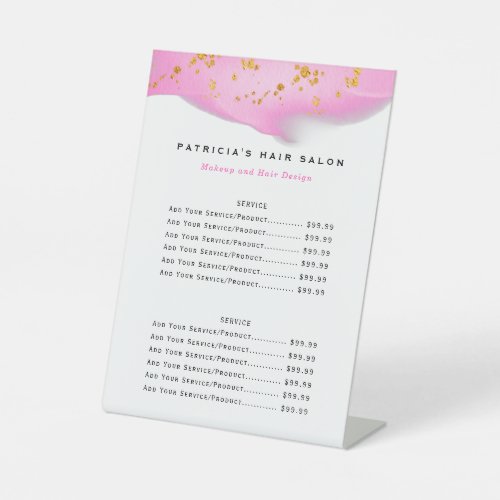 Blush Pink And Gold Glitter Biz Service Menu Pedestal Sign