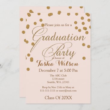 Blush Pink and Gold Glitter Graduation Invite
