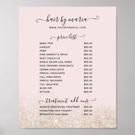 Blush Pink and Gold Glitter Hair Salon Price List Poster