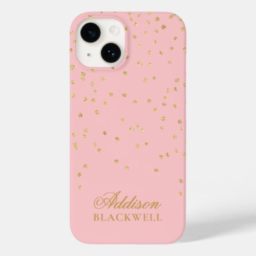 Blush Pink and Gold Glitter Name Template Case_Mate iPhone 14 Case