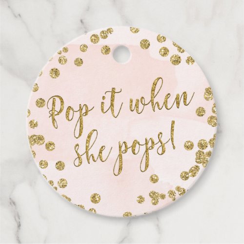 Blush Pink and Gold Glitter Pop it when She pops Favor Tags
