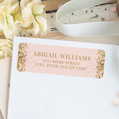 Blush Pink and Gold Glitter Return Address Label