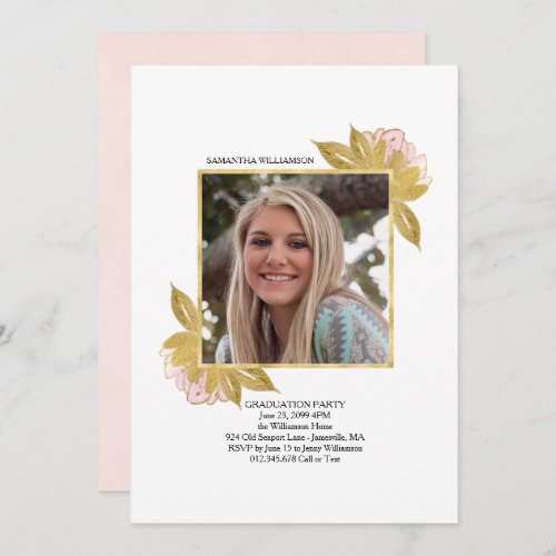 Blush Pink and Gold Graduation Party Invitations