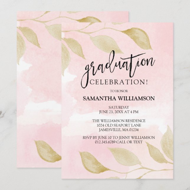 Blush Pink and Gold Graduation Party Invitations (Front/Back)