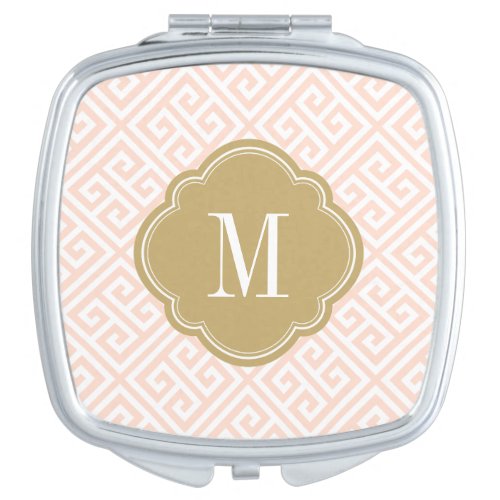 Blush Pink and Gold Greek Key Monogram Compact Mirror