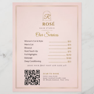 Blush Pink and Gold Hair Salon Price List Client Flyer