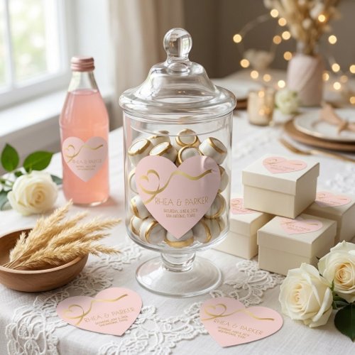 Blush Pink and Gold Heart Wedding Favor Stickers