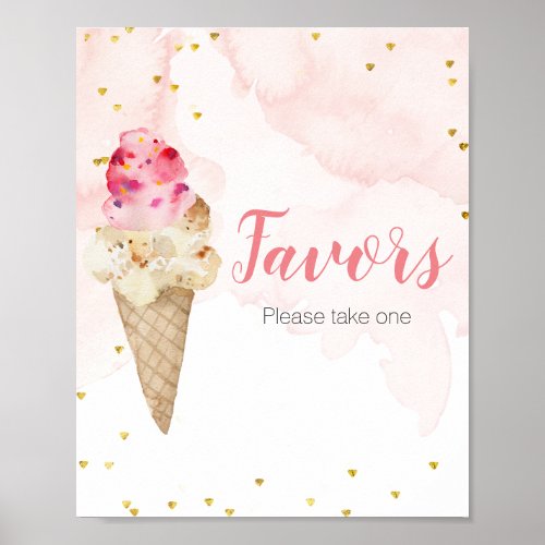 Blush Pink and Gold Ice Cream Bridal Shower Favor Poster