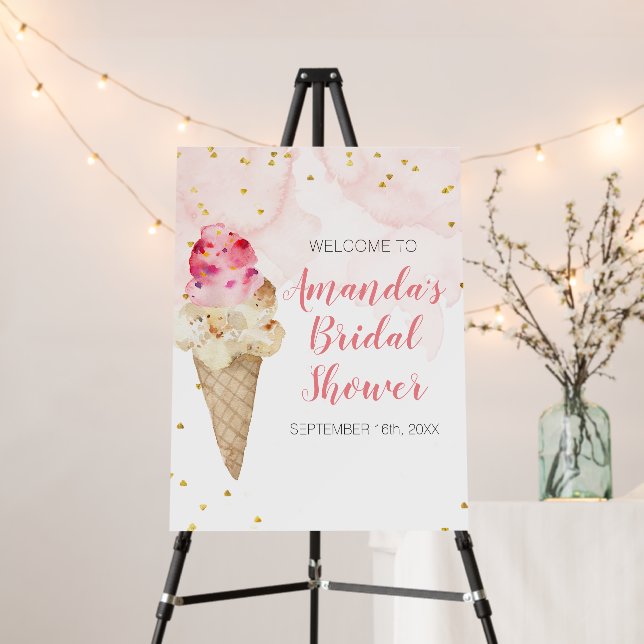 Blush Pink and Gold Ice Cream Bridal Shower Foam Board (In Situ (Stand))