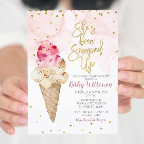 Blush Pink and Gold Ice Cream Bridal Shower Invitation