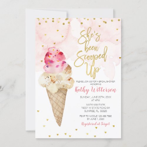 Blush Pink and Gold Ice Cream Bridal Shower Invitation