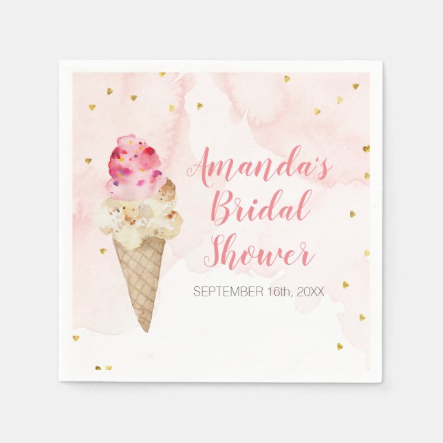 Blush Pink and Gold Ice Cream Bridal Shower Napkins (Front)