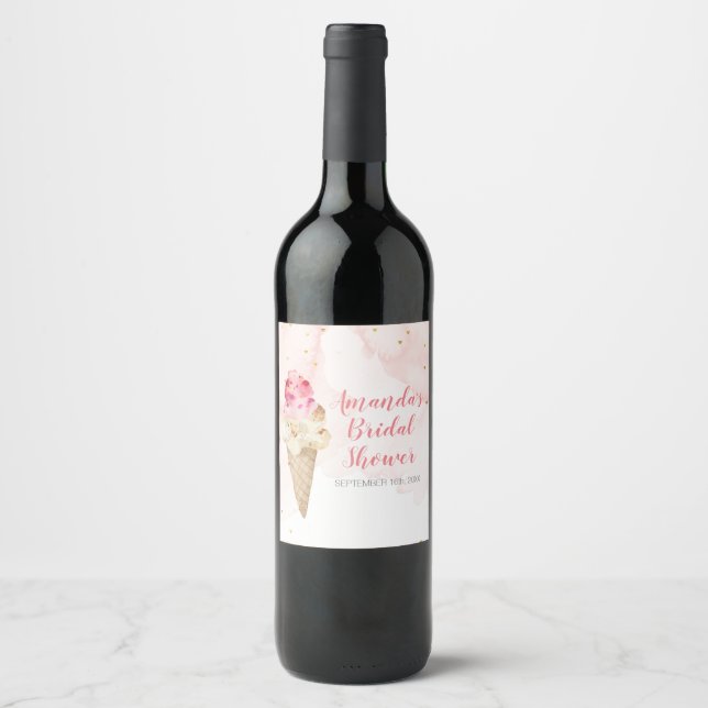 Blush Pink and Gold Ice Cream Bridal Shower Wine Label (Front)