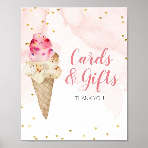 Blush Pink and Gold Ice Cream Cards  Gifts Poster