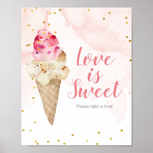 Blush Pink and Gold Ice Cream Love is Sweet Sign (Front)