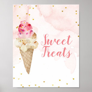 Blush Pink and Gold Ice Cream Sweet Treats Poster