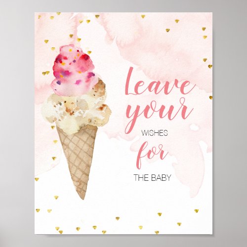 Blush Pink and Gold Ice Cream Wishes for Baby  Poster