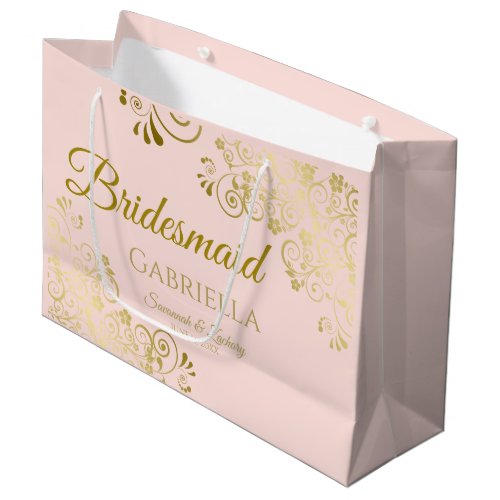 Blush Pink and Gold Lace Elegant Bridesmaid Large Gift Bag