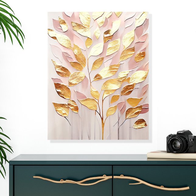 Blush Pink and Gold Leaf Modern Wall Art Acrylic Photo Tile (Creator Uploaded)