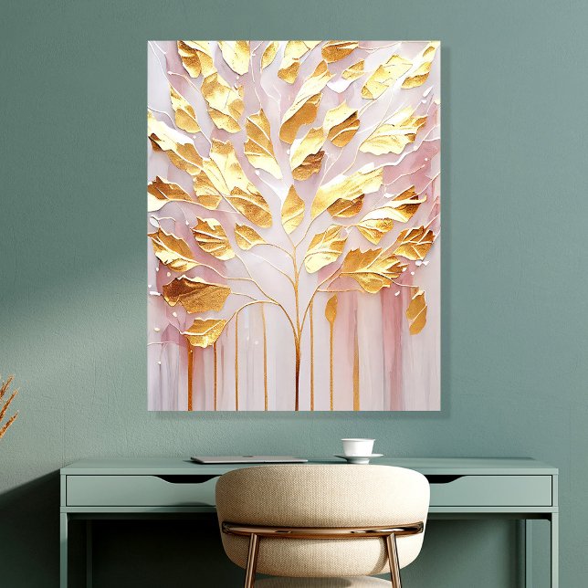 Blush Pink and Gold Leaf Tree Wall Art Acrylic Photo Tile (Creator Uploaded)