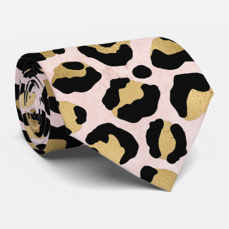 Blush Pink and Gold Leopard Print Neck Tie