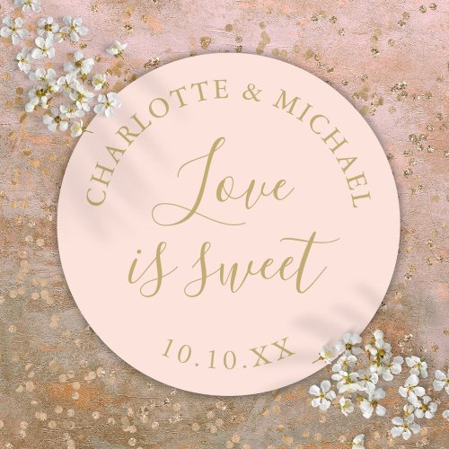 Blush Pink And Gold Love Is Sweet Wedding Favor  Classic Round Sticker