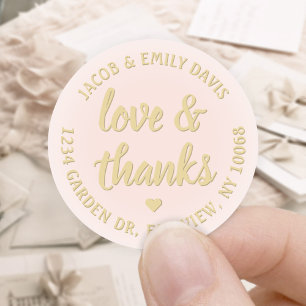 Blush Pink and Gold Love & Thanks Return Address Classic Round Sticker