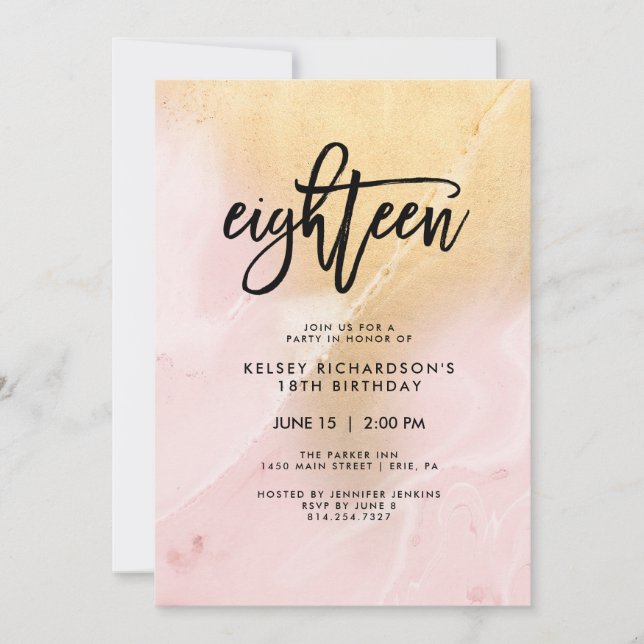 Blush Pink and Gold Marble | 18th Birthday Party Invitation (Front)