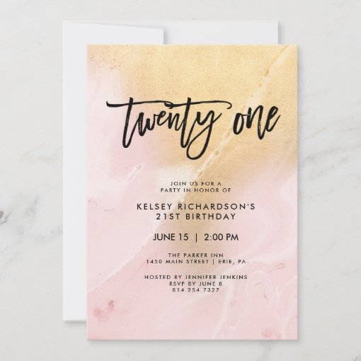 Blush Pink and Gold Marble | 21st Birthday Party Invitation | Zazzle