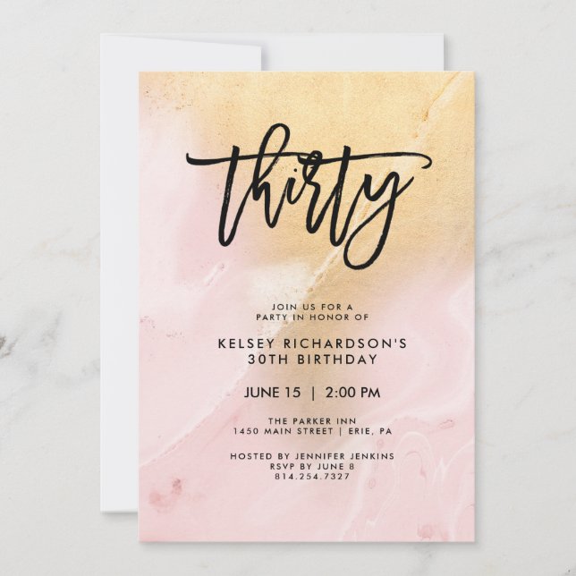 Blush Pink and Gold Marble | 30th Birthday Party Invitation (Front)