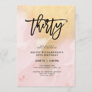Blush Pink and Gold Marble   30th Birthday Party Invitation