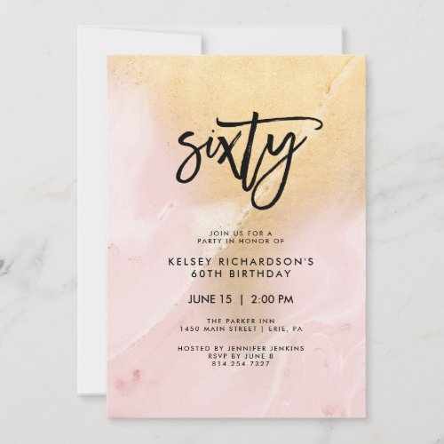 Blush Pink and Gold Marble  60th Birthday Party Invitation